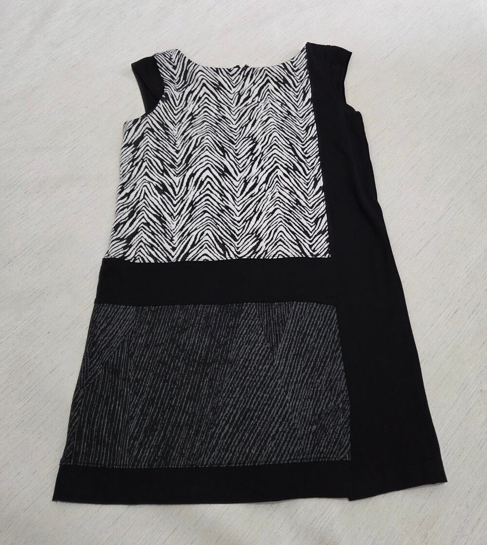 Ann Taylor Black White Gray Mixed Media Sleeveless Dress Woman's Size M